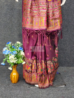 Woven Pashmina Silk Saree In Magenta