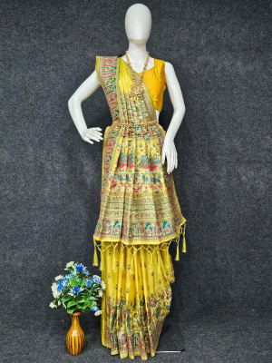 Woven Pashmina Silk Saree In Lemon Yellow