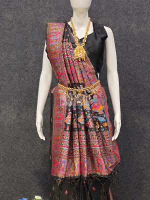 Woven Pashmina Silk Saree In Black
