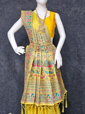 Woven Pashmina Silk Saree In Lemon Yellow
