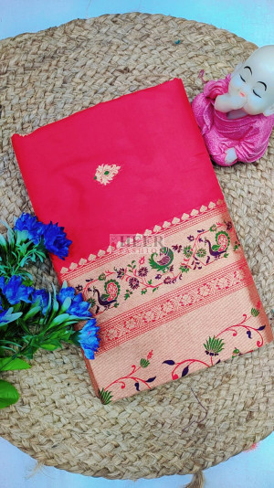 Red paithani silk saree with zari weaving work