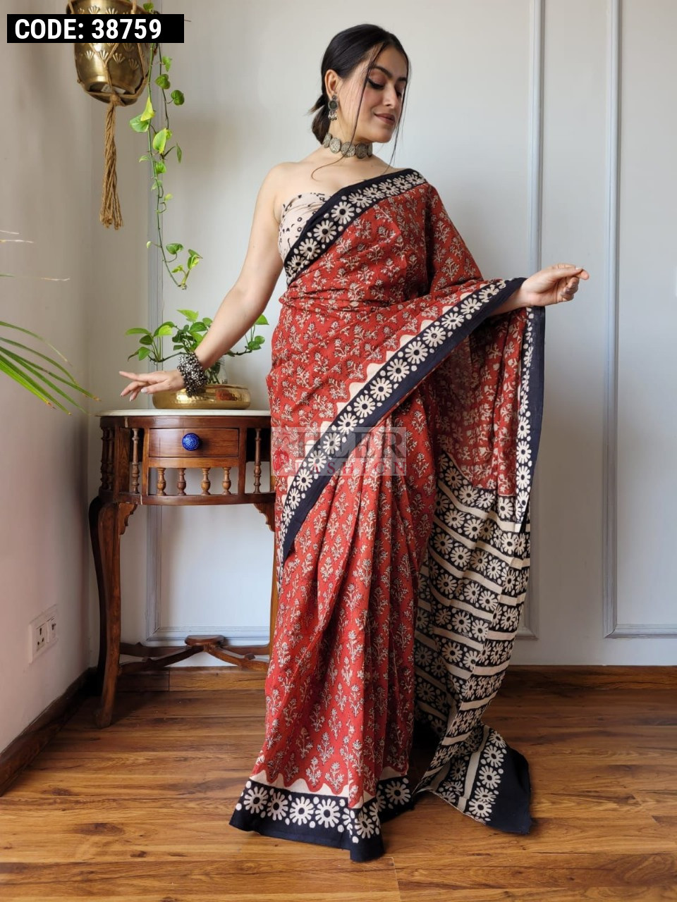 (23ｰ100)||pimpandhost imagesize:960x1280 28%" Red soft linen cotton saree with digital printed work