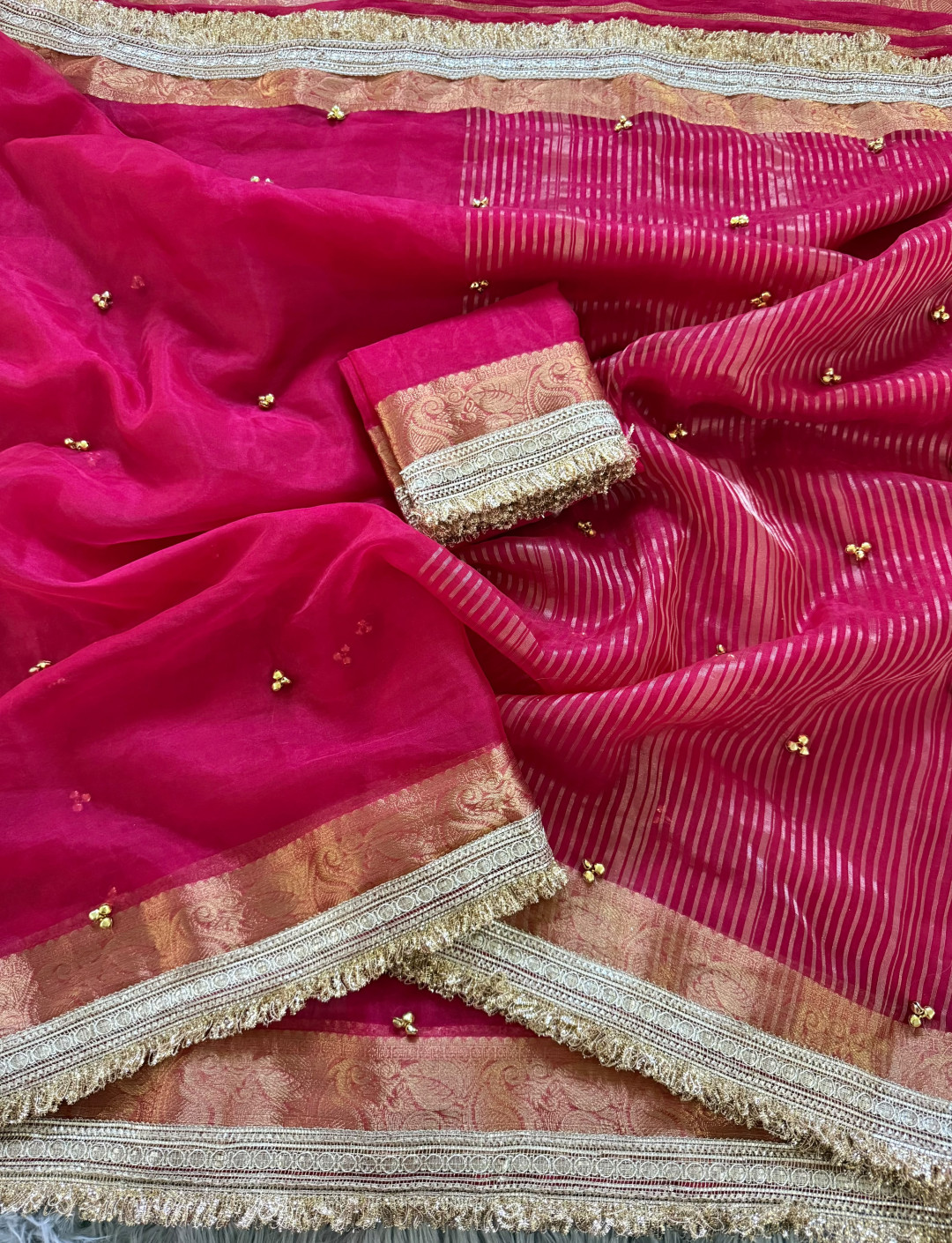 Heer Rani Rani pink color soft Organza silk saree detailing with beautiful ...