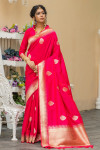 Pink color soft banarasi katan silk saree with zari weaving pallu