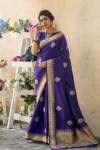 Royal blue color soft banarasi katan silk saree with zari weaving pallu