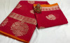 Soft linen silk saree with zari and meena work