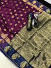 Soft lichi silk saree with zari weaving border and pallu