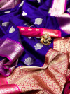 Royal blue color soft silk saree with contrast zari border and pallu