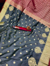 Gray color soft banarasi silk saree with zari woven work