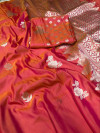 Peach color lichi silk saree with zari work