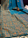 Firoji color handloom raw silk saree with woven design