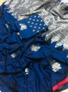 Navy blue color lichi silk saree with zari work