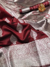 Maroon color soft banarasi silk saree with zari weaving pallu