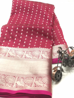 Magenta color banarasi silk saree with zari work
