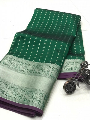 Green color banarasi silk saree with zari work