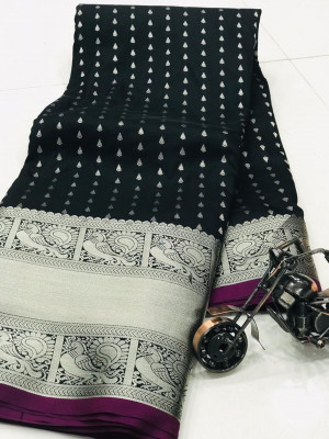 Black color banarasi silk saree with zari work