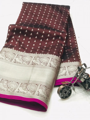 Maroon color banarasi silk saree with zari work