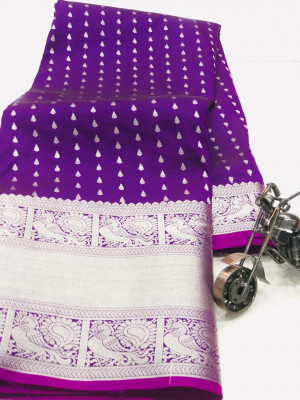 Purple color banarasi silk saree with zari work
