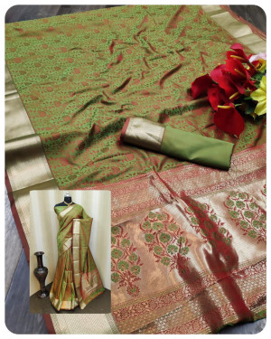 Soft satin silk saree with zari weaving work