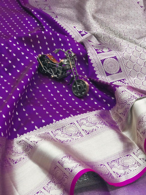 Purple color banarasi silk saree with zari work