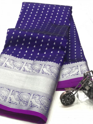Royal blue color banarasi silk saree with zari work
