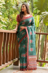Green color soft cotton saree with digital printed work