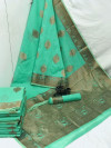 Sea green color soft cotton silk saree with weaving work