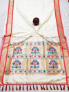 Off white color soft paithani silk saree with zari woven work
