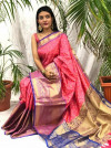 Gajari color kanchipuram silk saree with golden zari wor