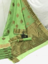 Green color soft cotton silk saree with weaving work
