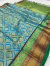 Firoji color soft kanchipuram silk saree with zari weaving work