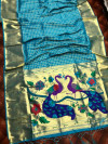 Sky blue color paithani silk saree with attractive pallu