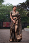 Gray color Soft banarasi silk saree with zari woven work