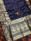 Navy blue color soft banarasi silk saree with zari weaving pallu