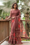 Coffee color soft cotton saree with digital printed work