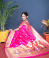 Rani pink color soft kanchipuram silk saree with zari weaving work