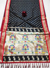 Black color soft paithani silk saree with zari woven work