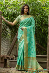 Sea green color aasam silk saree with embroidered cut work