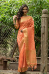 Peach color aasam silk saree with embroidered cut work