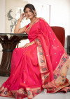 Pink color soft banarasi silk saree with zari work
