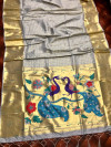 Gray color paithani silk saree with attractive pallu