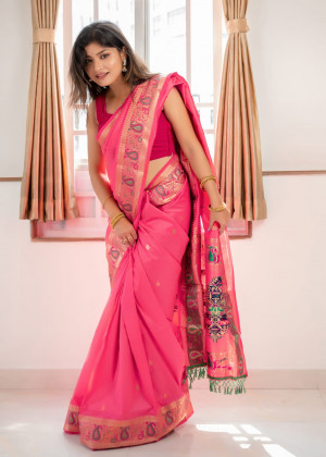 Gajari color soft banarasi silk saree with zari work