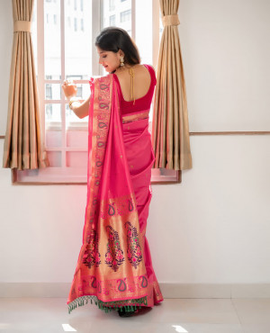 Gajari color soft banarasi silk saree with zari work