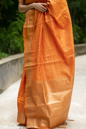 Yellow color Soft banarasi silk saree with zari woven work