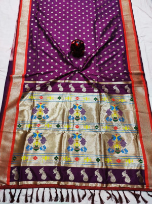 Magenta color soft paithani silk saree with zari woven work