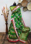 Green color tussar silk saree with digital printed work