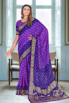 Navy blue and purple color bandhej silk saree with zari weaving work