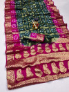 Gray and rani pink color hand bandhej silk saree with zari weaving work