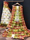 White color soft cotton saree with patola printed work
