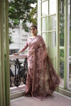 Baby pink color tussar silk saree with printed work